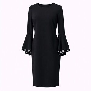 🖤 Liz Claiborne Black Bell Sleeve Sheath Dress (Size 14)